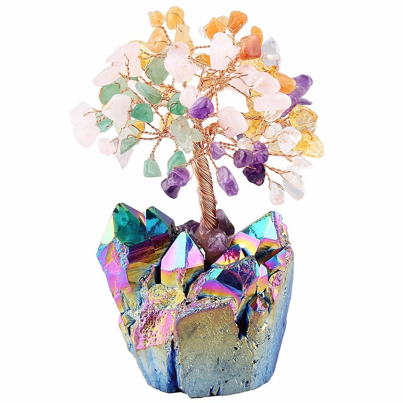 mookaitedecor Colorful Crystal Tree, Quartz Cluster Rainbow Titanium Crystals Base Bonsai Money Tree for Wealth and Luck - Image 3